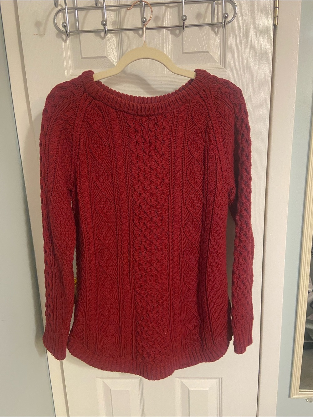 LL Bean Signature Classic Cable Knit Women's Sweater with Side Zippers - Red